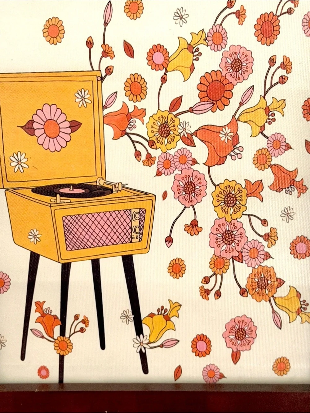 70’s Bohemian Turntable Flower Power Record Player Canvas Music Art Print Framed